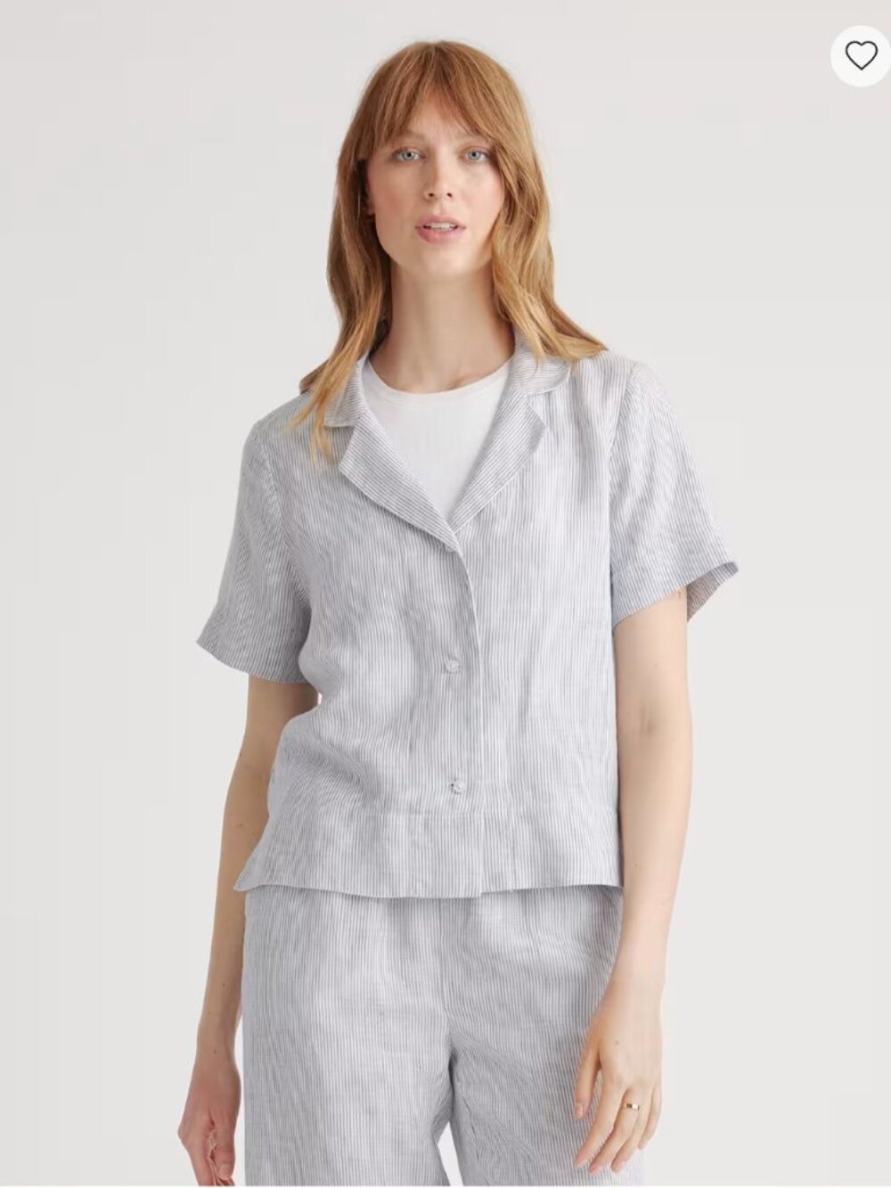 Quince 100% European Linen Short Sleeve Shirt, Blue Pinstripe, Small